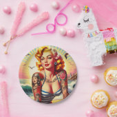 Retro Tattooed Bikini Button-up Pappteller (Party)