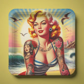 Retro Tattooed Bikini Button-up Pappteller