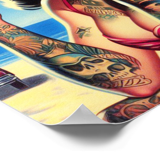 Retro Tattooed Bikini Summer Button up Poster (Ecke)