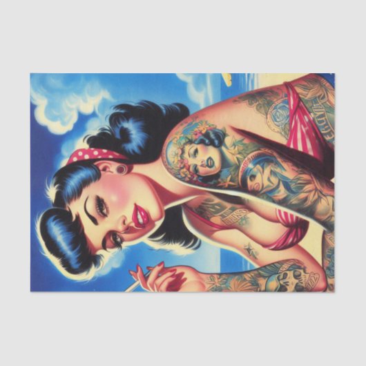 Retro Tattooed Bikini Summer Button up Seidenpapier (Vorderseite)