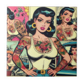 Retro Tattooed Button-up-Comicen Fliese (Vorderseite)