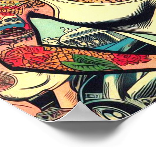 Retro Tattooed Button-up-Comicen Poster (Ecke)