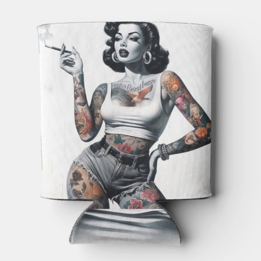 Retro Tattooed Girl Dosenkühler (Rückseite)