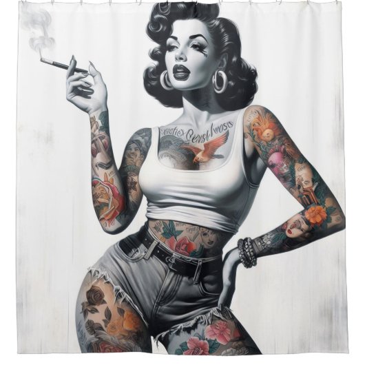 Retro Tattooed Girl Duschvorhang (Vorderseite)