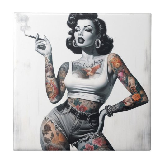 Retro Tattooed Girl Fliese (Vorderseite)