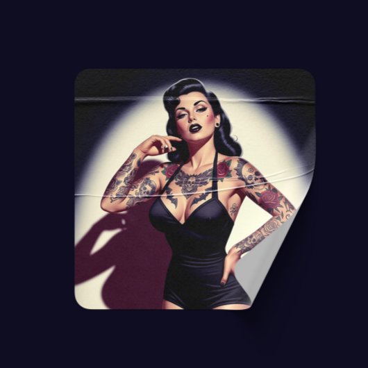 Retro Tattooed Pin-up Quadratischer Aufkleber