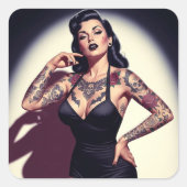 Retro Tattooed Pin-up Quadratischer Aufkleber (Vorderseite)