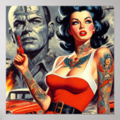 Retro Tattooed Pulp Girl Poster (Vorne)