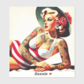 Retro Tattooed Swimsuit Button-up Aufkleber (Blatt)