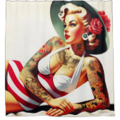 Retro Tattooed Swimsuit Button-up Duschvorhang (Vorderseite)