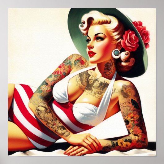 Retro Tattooed Swimsuit Button-up Poster (Vorne)