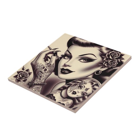 Retro Tattooot Button hoch Fliese (Seite)