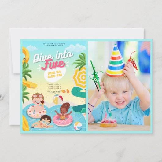 Retro tauchen in 5. Geburtstag Einladung (Vorderseite)