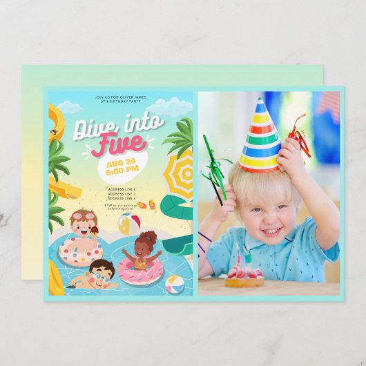 Retro tauchen in 5. Geburtstag Einladung (Vorne/Hinten)