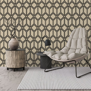 Retro Taupe Beige Brown Black Cubes Muster Tapete