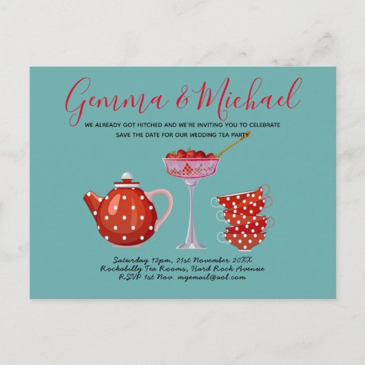 Retro Tea Party Einladung Rockabilly 1950er Postkarte (Vorderseite)