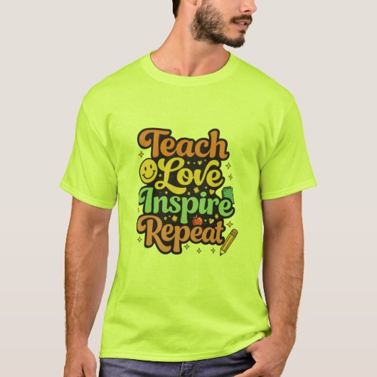 Retro Teach Love Inspire Teacher T-Shirt (Vorderseite)