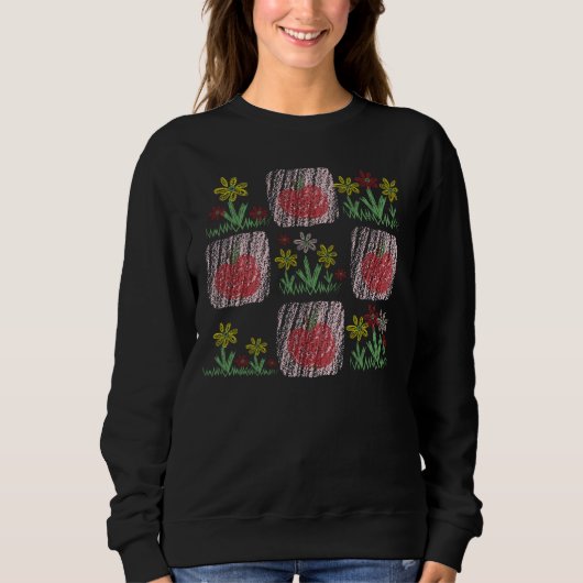 Retro Teacher Chalkboard Grid Apple und Blume Sweatshirt (Vorderseite)