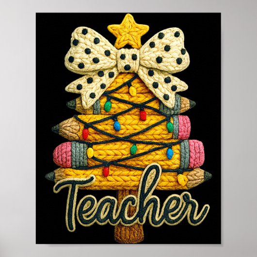 Retro Teacher Christmas, Funny Coquette Bow Gift S Poster (Vorne)