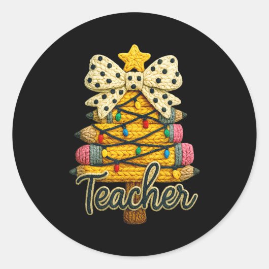 Retro Teacher Christmas, Funny Coquette Bow Gift S Runder Aufkleber (Vorderseite)