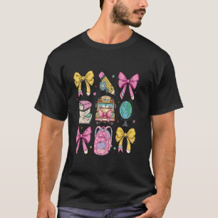 Retro Teacher Coquette Pencil Bow School Busbücher T-Shirt
