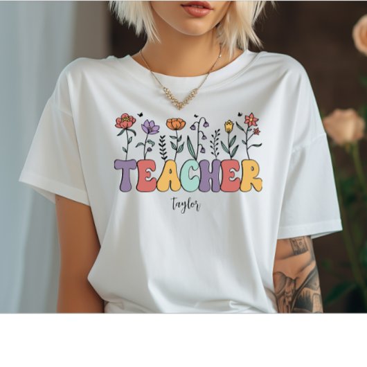 Retro Teacher Floral Wildblume T-Shirt