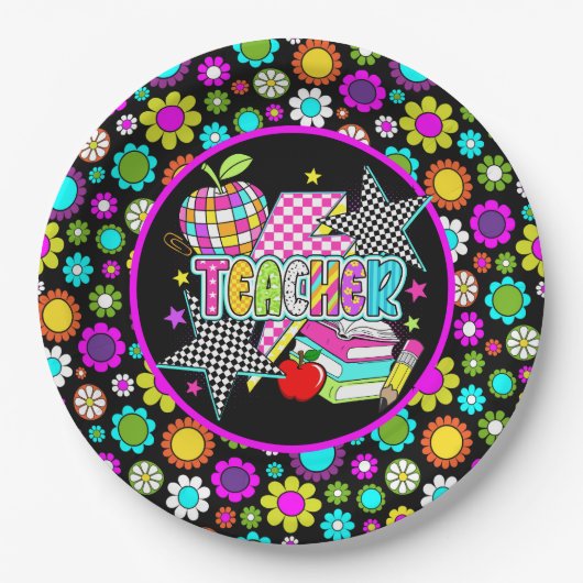 Retro Teacher Paper Plate Pappteller (Vorderseite)