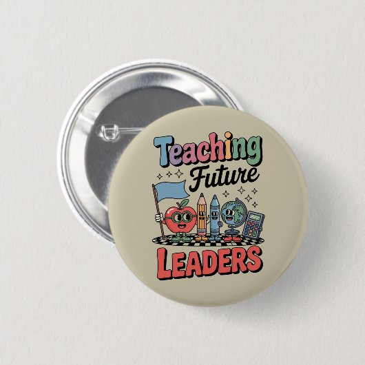 Retro Teaching Future Leaders Groovy Teacher Button (Vorne & Hinten)