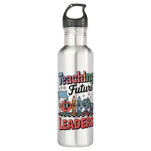 Retro Teaching Future Leaders Groovy Teacher Edelstahlflasche (Vorderseite)