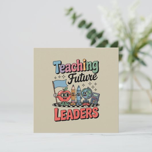 Retro Teaching Future Leaders Groovy Teacher Einladung (Stehend Vorderseite)