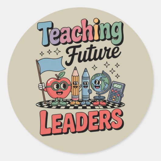 Retro Teaching Future Leaders Groovy Teacher Runder Aufkleber (Vorderseite)