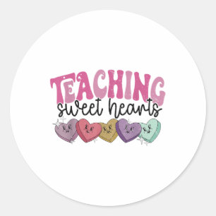 Retro Teaching Sweethearts Candy Heart Teacher Val Runder Aufkleber