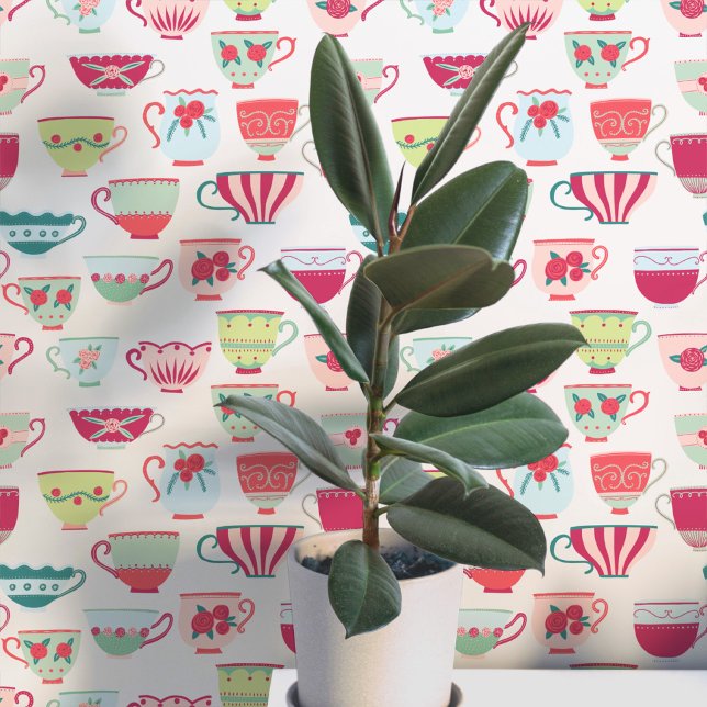 Retro-Teacups Tapete (Retro teacup pattern art wallpaper)