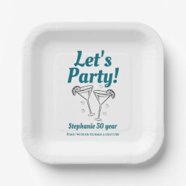 Retro Teal Cocktail Woman's 50th Birthday Party Pappteller
