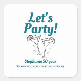 Retro Teal Cocktail Woman's 50th Birthday Party Quadratischer Aufkleber