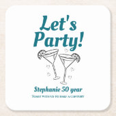 Retro Teal Cocktail Woman's 50th Birthday Party Rechteckiger Pappuntersetzer (Vorderseite)