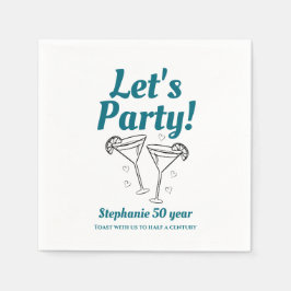 Retro Teal Cocktail Woman's 50th Birthday Party Serviette