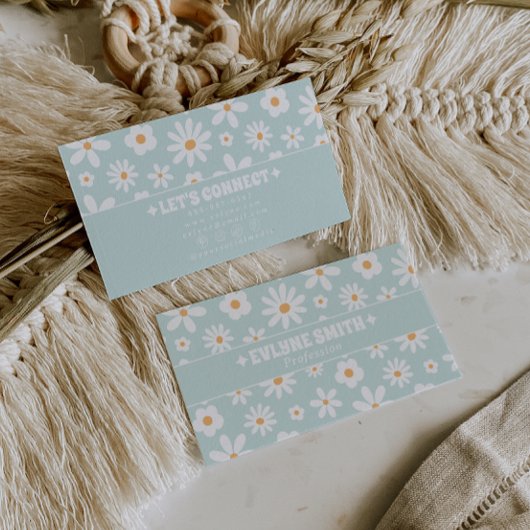 Retro Teal Pastel Groovy Floral Boho Unique 70s  Visitenkarte