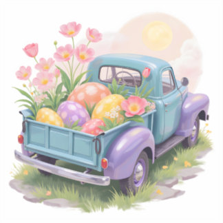 Retro Teal & Purple Truck with Easter Eggs Aufkleber