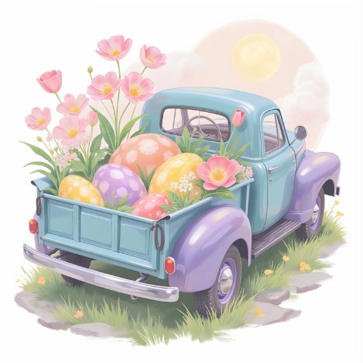 Retro Teal & Purple Truck with Easter Eggs Aufkleber (Vorderseite)