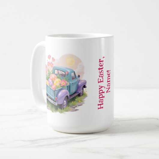 Retro Teal & Purple Truck with Easter Eggs Kaffeetasse (Vorderseite Links)