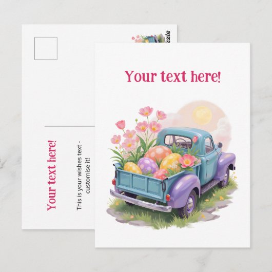 Retro Teal & Purple Truck with Easter Eggs Postkarte (Vorne/Hinten)