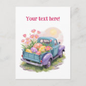 Retro Teal & Purple Truck with Easter Eggs Postkarte (Vorderseite)