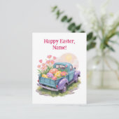 Retro Teal & Purple Truck with Easter Eggs Postkarte (Stehend Vorderseite)