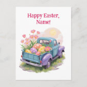 Retro Teal & Purple Truck with Easter Eggs Postkarte (Vorderseite)