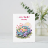 Retro Teal & Purple Truck with Easter Eggs RSVP Karte (Stehend Vorderseite)
