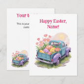 Retro Teal & Purple Truck with Easter Eggs RSVP Karte (Vorne/Hinten)