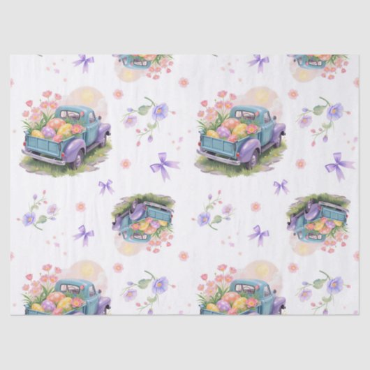 Retro Teal & Purple Truck with Easter Eggs Seidenpapier (Vorderseite)