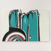 Retro Teal Sports Car Front Pop Art Illustration Puzzle (Horizontal)