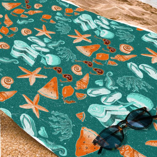Retro Teal Summer Trip Beach Vibes Vacation Strandtuch